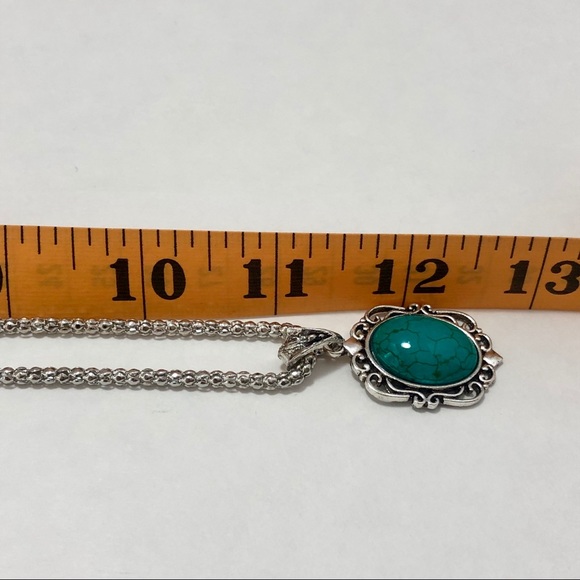 Silver Blue Turquoise Necklace Earrings Set 3 Pcs - Picture 2 of 5